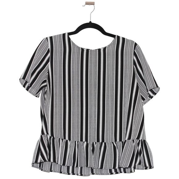 KOTON Black Striped Peplum Blouse Size Large - Picture 1 of 4